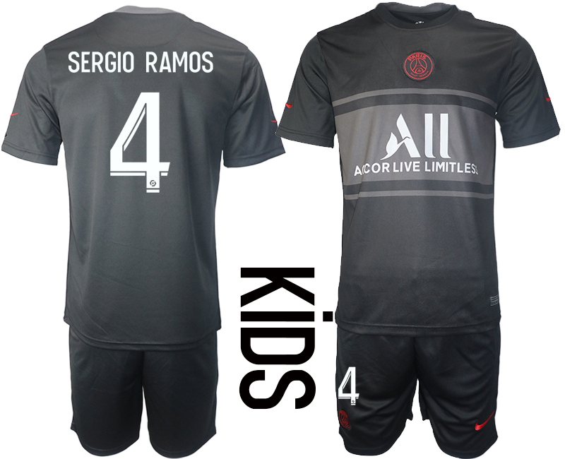 Youth 2021-2022 Club Paris St German Second away black #4 Soccer Jersey